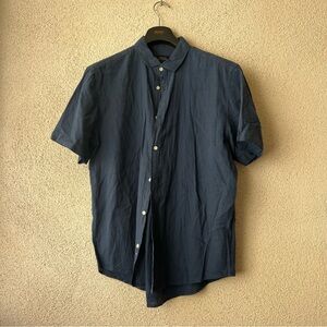 Button Down Short Sleeve Navy Blue linen/cotton size XL